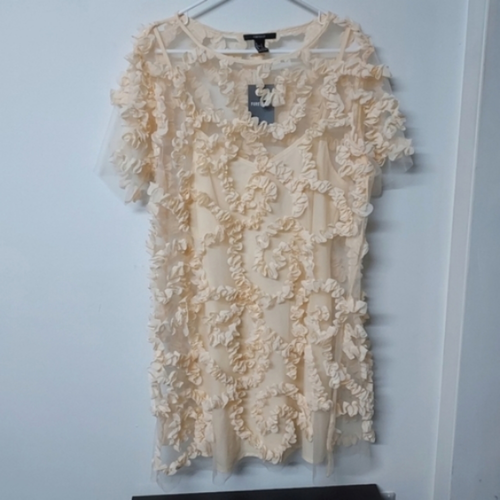 🍑 F21 peach 2 piece mesh ruffle dress junior's L women's M NWT